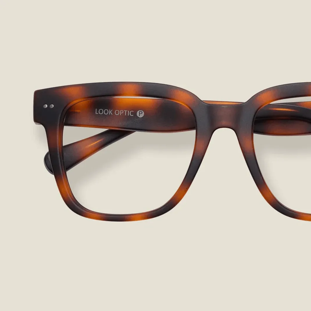 Detail of a LOOK OPTIC frame showing its matte finish